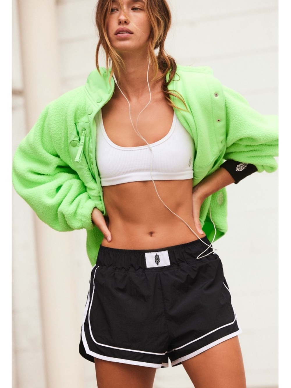 Free People Black Athletic Running Shorts with White Trim